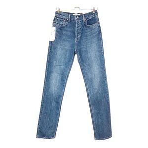 NWT Women's 28 Denim Forum Aritzia High Rise Drain Pipe Slim Blue Denim Jeans